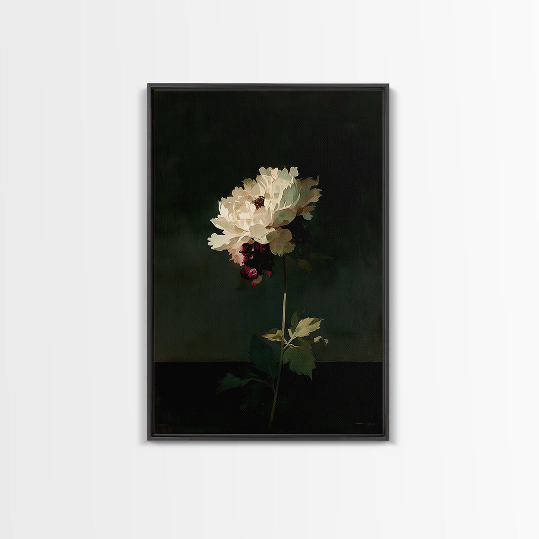 Single Sculptural Flower on a Dark Ground Framed Canvas Print, General Fine Art, Digital Art, Living Room Decor, Fine Art, GEN-2x3-17