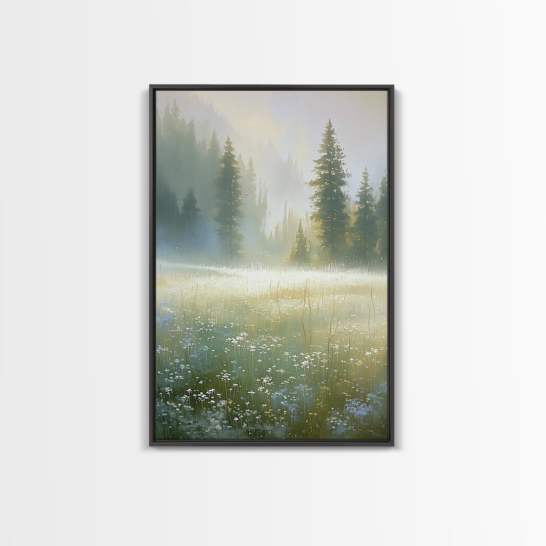 Sunlit Meadow with Loose Impressionist Brushwork Framed Canvas Print, General Fine Art, Poster, Living Room Decor, Fine Art, GEN-2x3-22