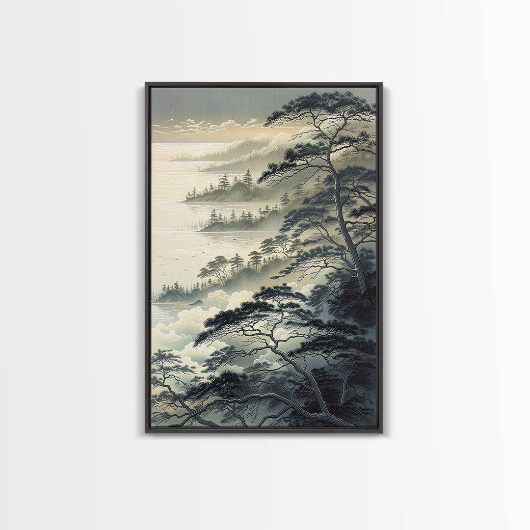 Elegant Ink Wash Landscape Framed Canvas Print, General Fine Art, Wall Hanging, Living Room Decor, Oil Painting, GEN-2x3-28