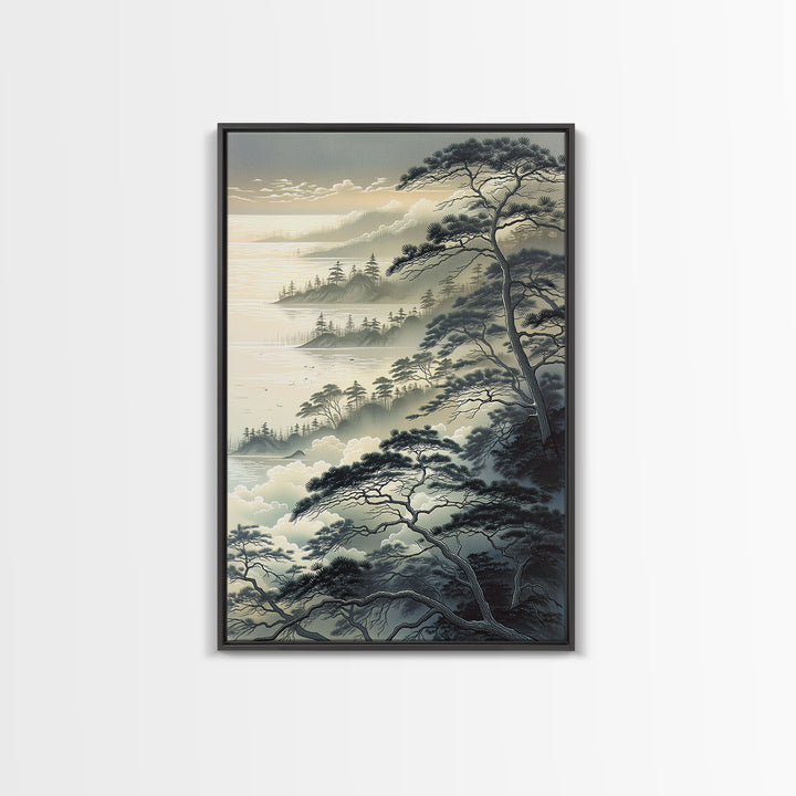 Elegant Ink Wash Landscape Framed Canvas Print, General Fine Art, Wall Hanging, Living Room Decor, Oil Painting, GEN-2x3-28