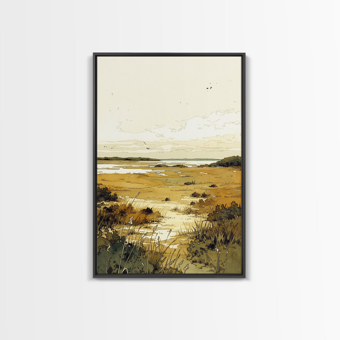Elegant Ink Wash Landscape Framed Canvas Print, General Fine Art, Contemporary Art, Living Room Decor, Fine Art, GEN-2x3-4