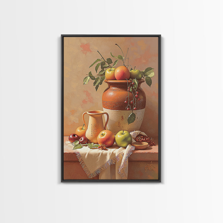 Simple Still Life of Fruit and Linen Framed Canvas Print, General Fine Art, Home Decor, Living Room Decor, Abstract Art, GEN-2x3-48