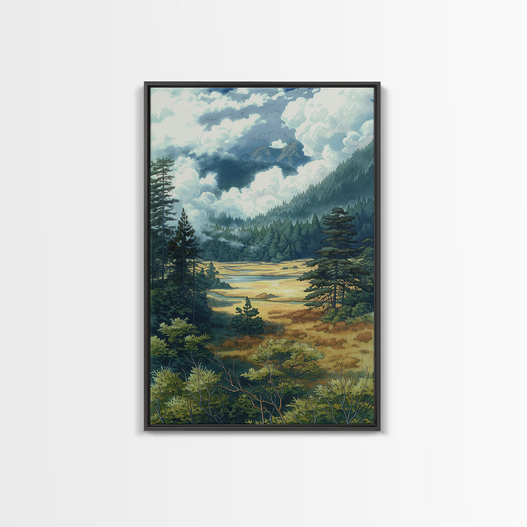 Moody Forest Clearing Framed Canvas Print, General Fine Art, Wall Decor, Living Room Decor, Fine Art, Original Painting, GEN-2x3-64