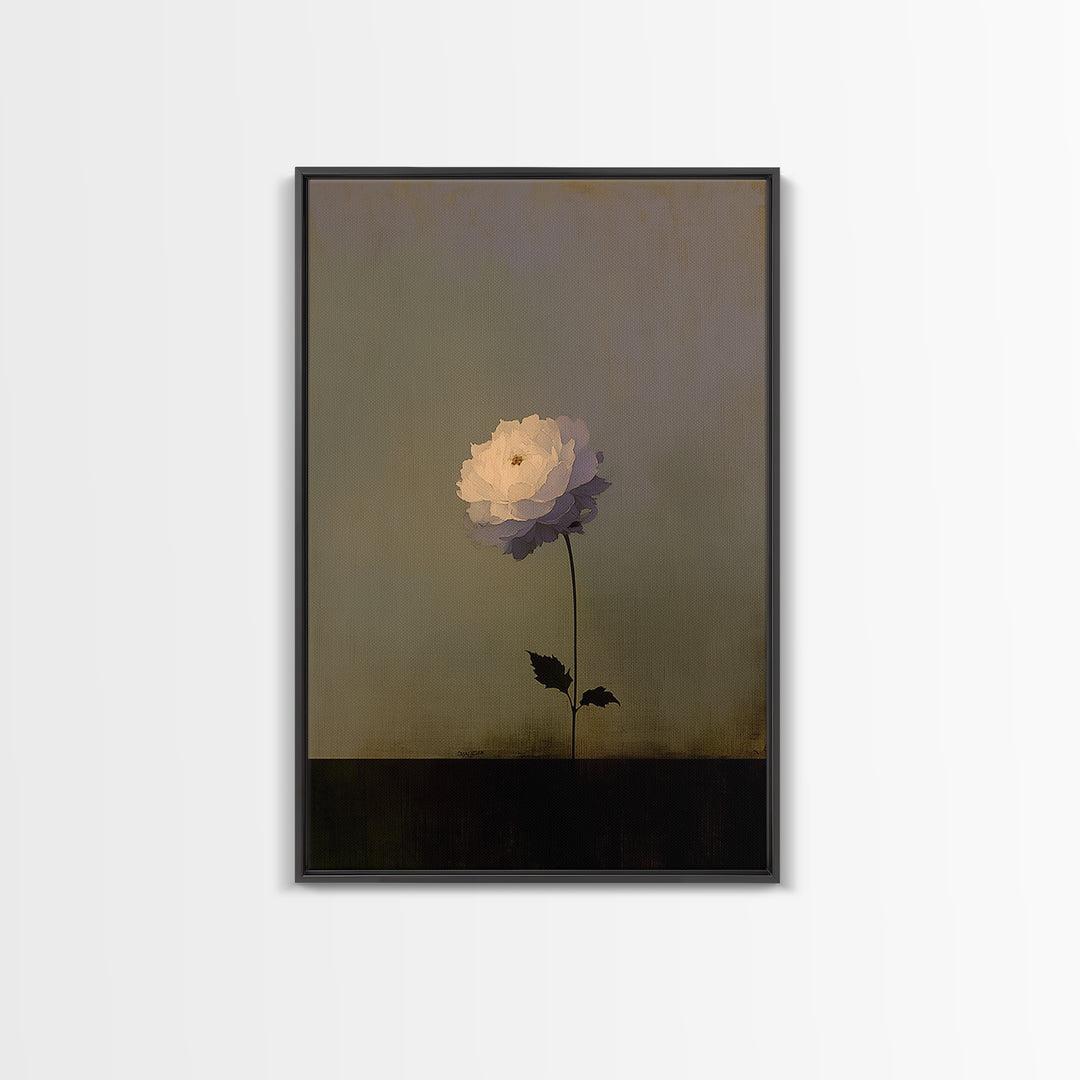 Single Sculptural Flower on a Dark Ground Canvas Print, General Fine Art, Original Painting, Living Room Decor, Oil Painting, GEN-2x3-65