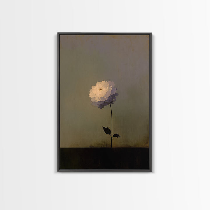 Single Sculptural Flower on a Dark Ground Canvas Print, General Fine Art, Original Painting, Living Room Decor, Oil Painting, GEN-2x3-65