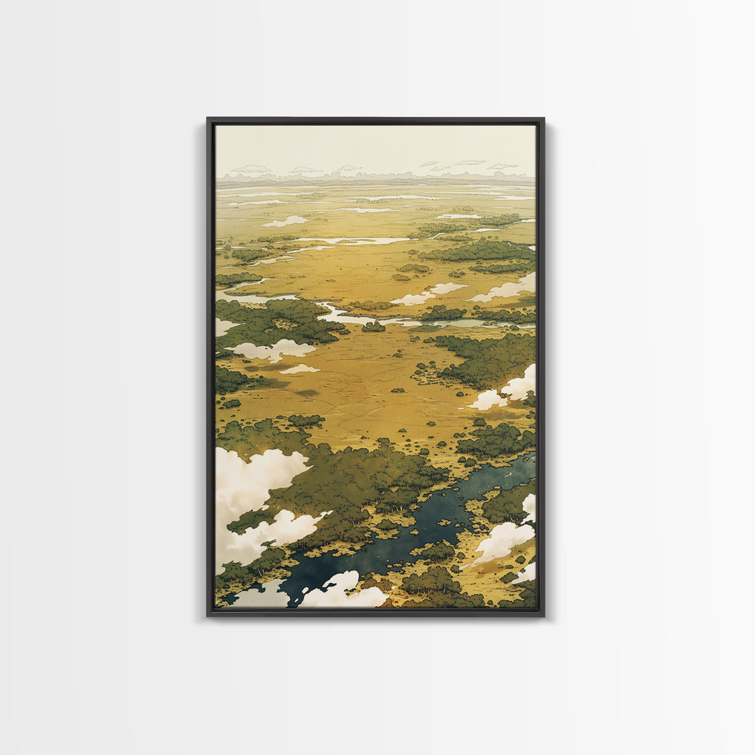 Elegant Ink Wash Landscape Framed Canvas Print, General Fine Art, Framed Wall Art, Living Room Decor, Watercolor Art, GEN-2x3-76