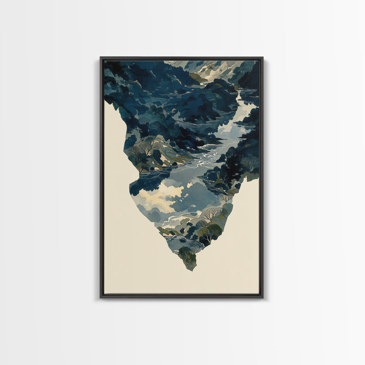 Quiet Abstract River Shape Framed Canvas Print, General Fine Art, Print, Living Room Decor, Abstract Art, Art Deco, GEN-2x3-80