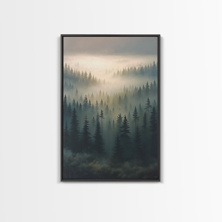 Moody Forest Clearing Framed Canvas Print, General Fine Art, Mid Century Modern, Living Room Decor, Fine Art, GEN-2x3-88