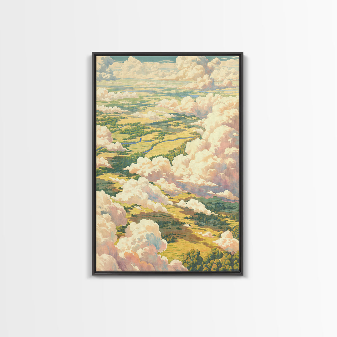 Romantic Cloudscape with Blush and Cream Tones Framed Canvas Print, General Fine Art, Print, Living Room Decor, Watercolor Art, GEN-2x3-98