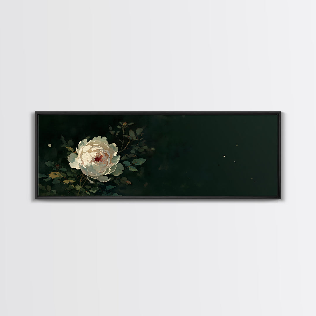 Single Sculptural Flower on a Dark Ground Framed Canvas Print, General Fine Art, Large Wall Art, Living Room Decor, Fine Art, GEN-3x1-1