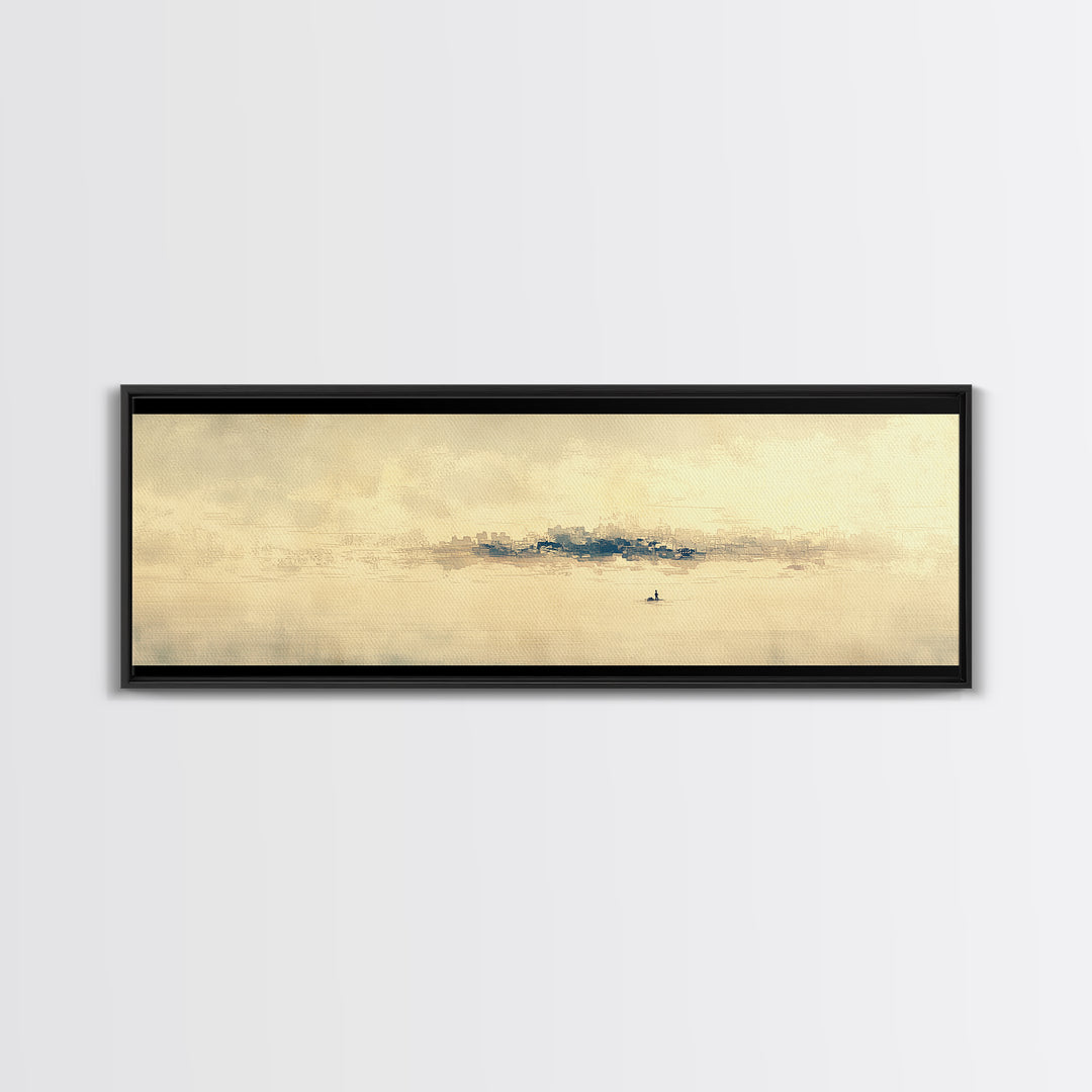 Minimal Black Line Figure on Textured Paper Canvas Print, General Fine Art, Luxury Decor, Living Room Decor, Fine Art, GEN-3x1-19