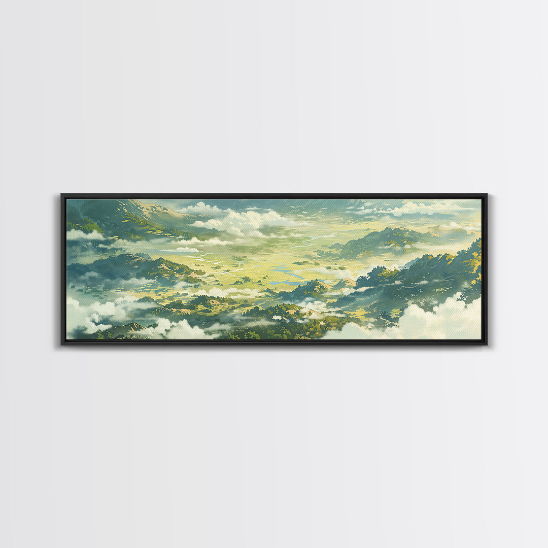 Misty Mountain Valley Canvas Print, General Fine Art, Abstract Art, Living Room Decor, Oil Painting, Textured Painting, GEN-3x1-20