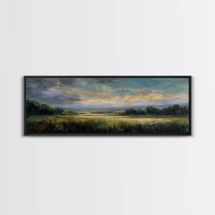 Sunlit Meadow with Loose Impressionist Brushwork Canvas Print, General Fine Art, Wall Decor, Living Room Decor, Fine Art, GEN-3x1-30