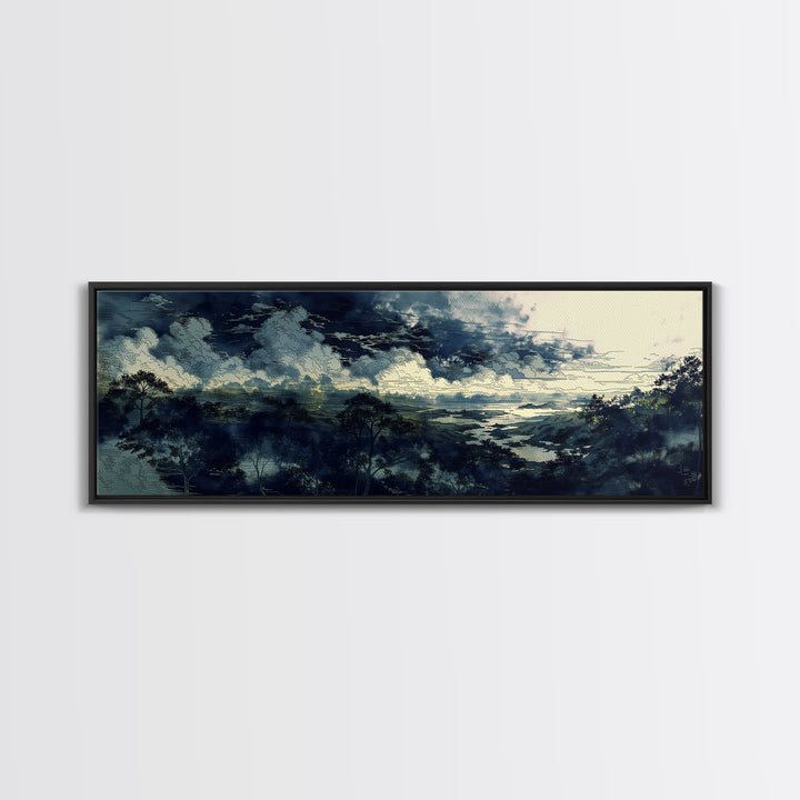 Elegant Ink Wash Landscape Canvas Print, General Fine Art, Gallery Decor, Living Room Decor, Fine Art, Wall Art, GEN-3x1-36