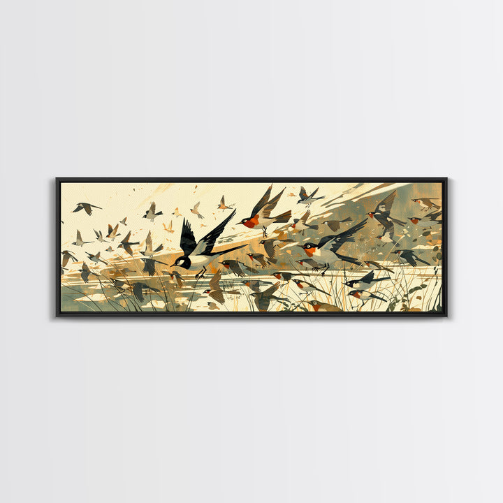 Minimal Birds in Flight over an Open Canvas Print, General Fine Art, Printable, Living Room Decor, Fine Art, GEN-3x1-38