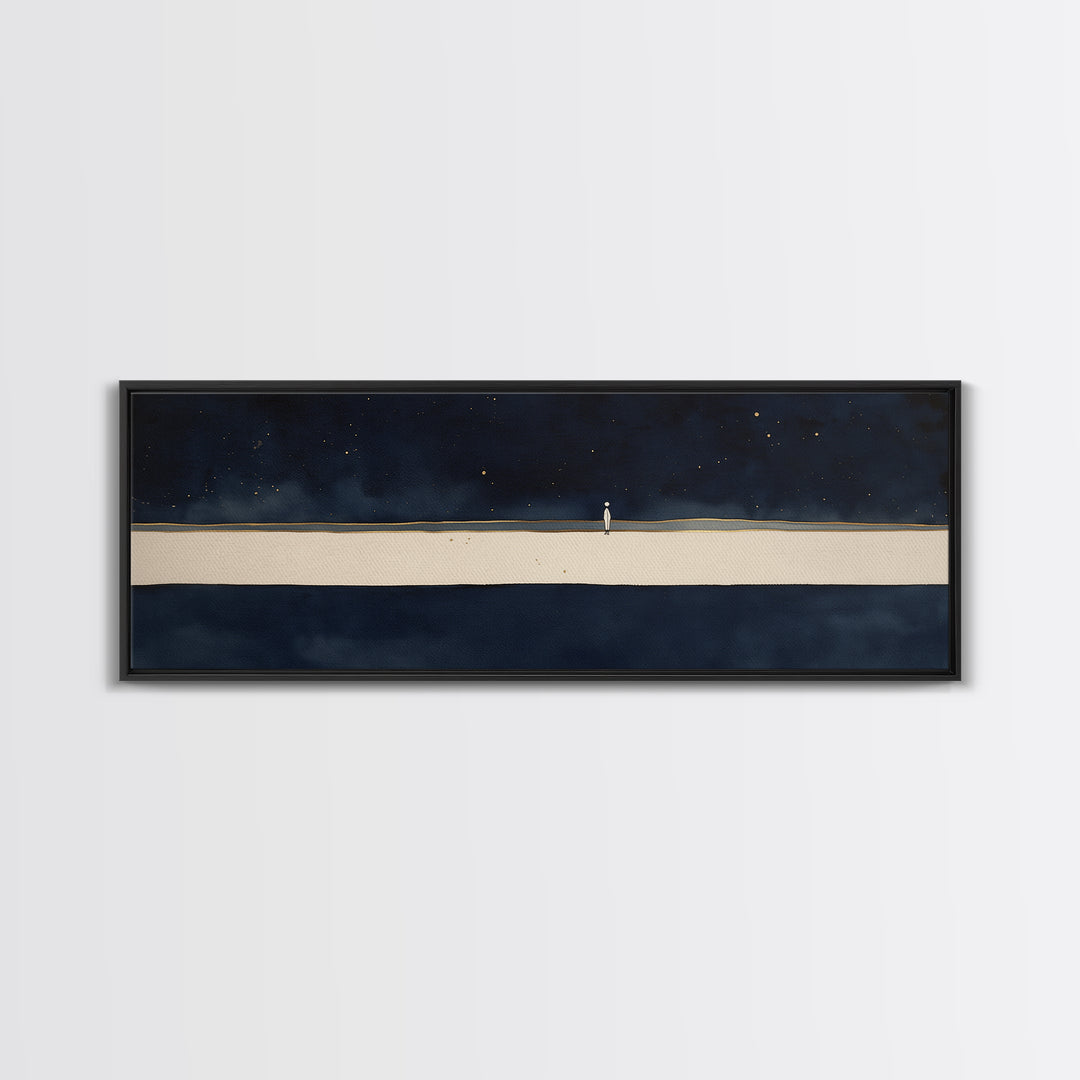 Minimal Black Line Figure on Textured Paper Canvas Print, General Fine Art, Painting, Living Room Decor, Fine Art, GEN-3x1-43