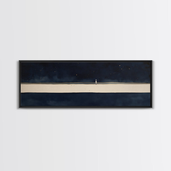 Minimal Black Line Figure on Textured Paper Canvas Print, General Fine Art, Painting, Living Room Decor, Fine Art, GEN-3x1-43