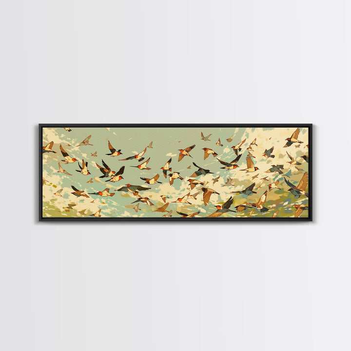 Minimal Birds in Flight over an Open Canvas Print, General Fine Art, Boho Decor, Living Room Decor, Oil Painting, GEN-3x1-62