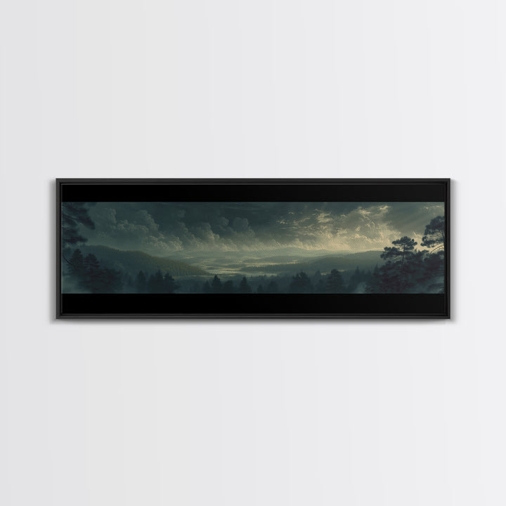 Moody Forest Clearing Framed Canvas Print, General Fine Art, Poster, Living Room Decor, Fine Art, Wall Art Prints, GEN-3x1-72