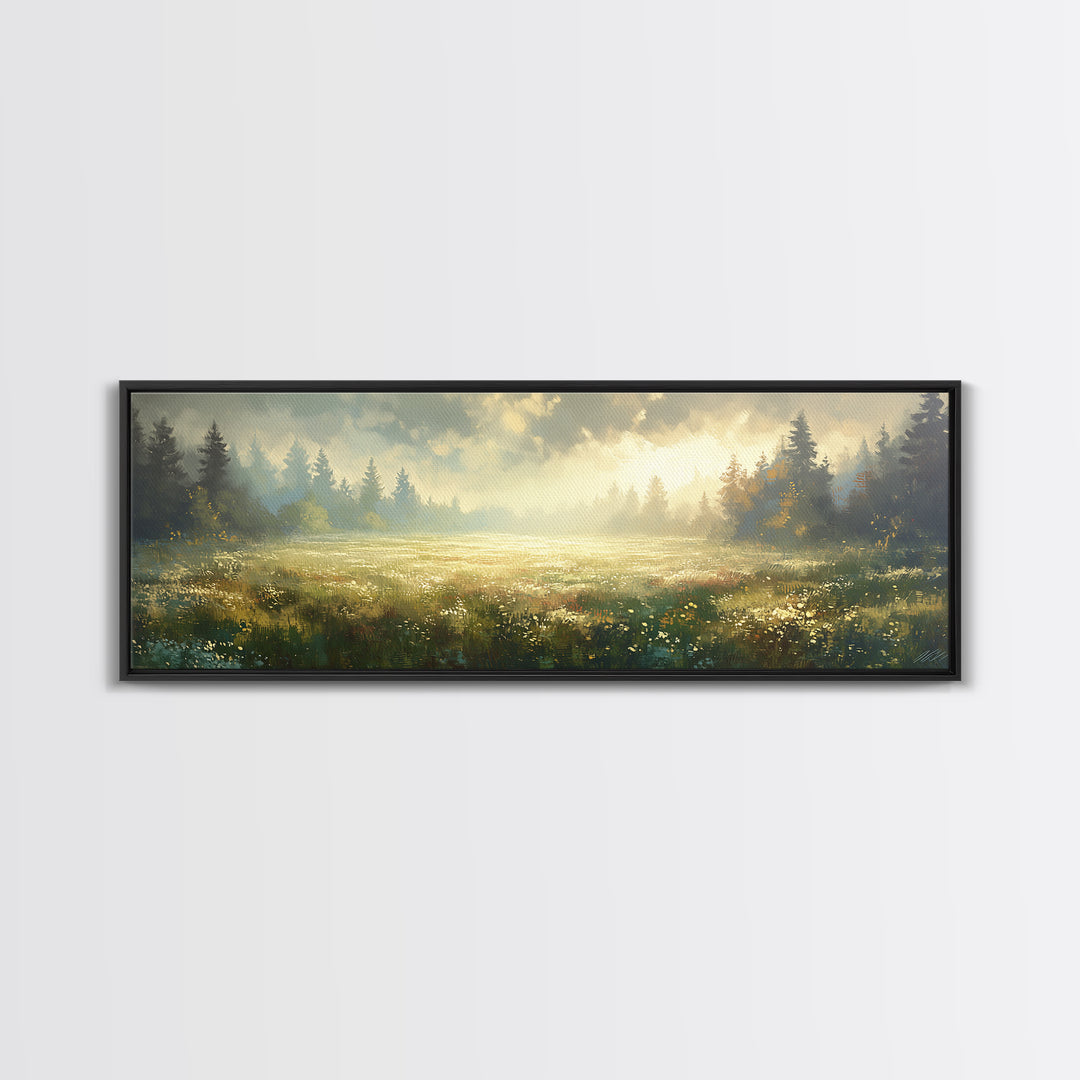 Sunlit Meadow with Loose Impressionist Brushwork Canvas Print, General Fine Art, Digital Prints, Living Room Decor, GEN-3x1-78