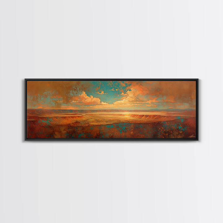 Serene Desert Horizon Framed Canvas Print, General Fine Art, Mid Century Modern, Living Room Decor, Fine Art, GEN-3x1-9