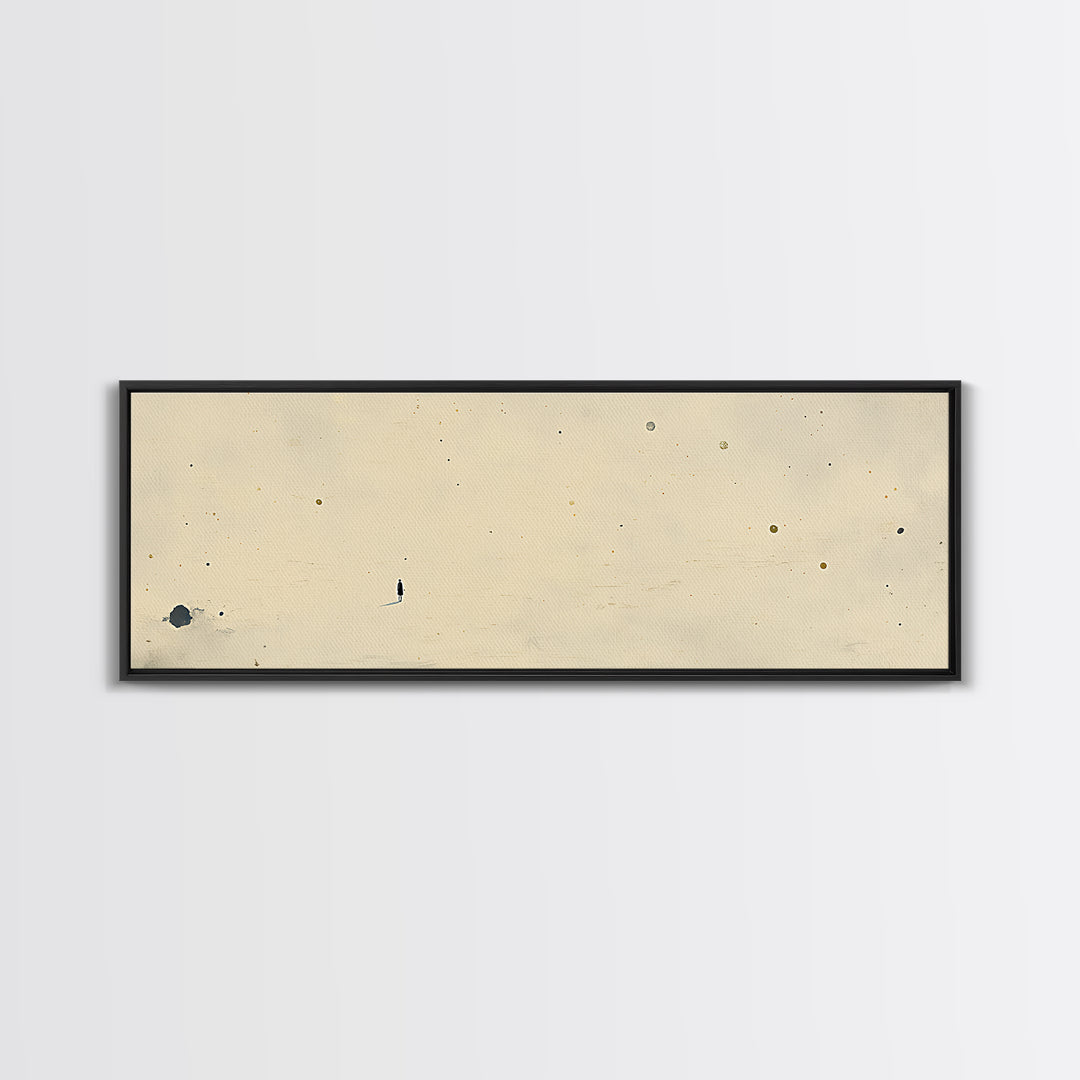 Minimal Black Line Figure on Textured Paper Canvas Print, General Fine Art, Painting, Living Room Decor, Fine Art, GEN-3x1-91