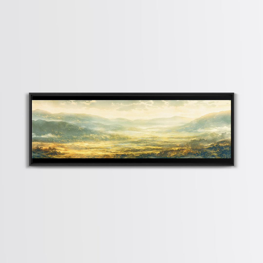 Misty Mountain Valley Canvas Print, General Fine Art, Decor, Living Room Decor, Fine Art, Digital Wall Art, Large Wall Art, GEN-3x1-92