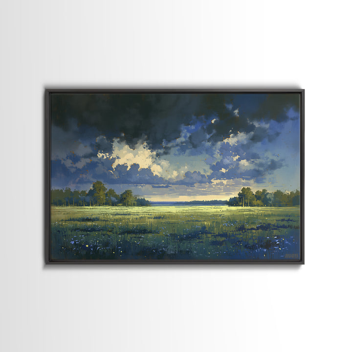 Sunlit Meadow with Loose Impressionist Brushwork Canvas Print, General Fine Art, Printable Wall Art, Living Room Decor, GEN-3x2-18