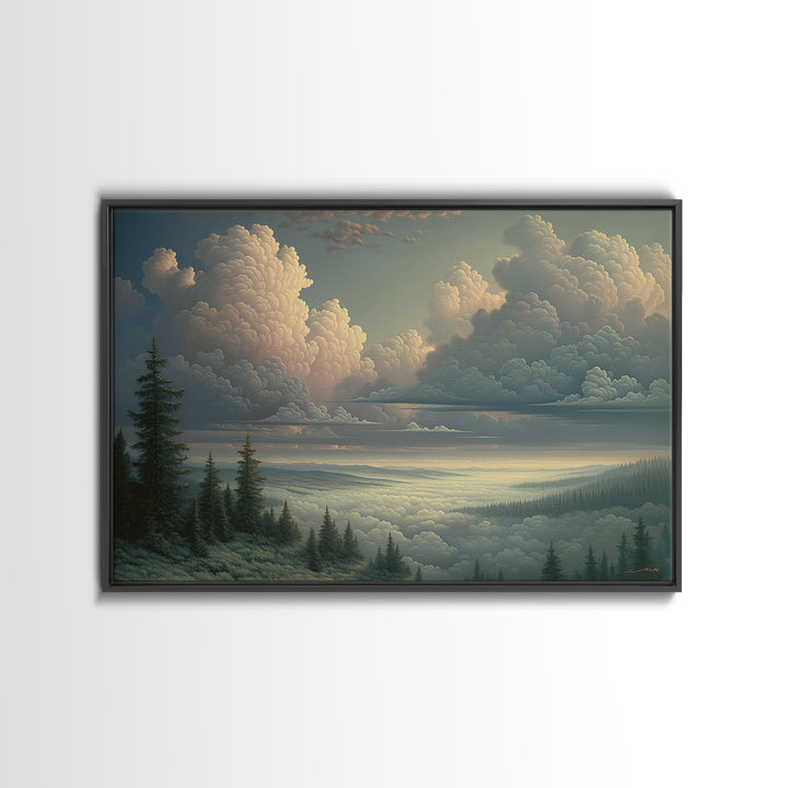 Romantic Cloudscape with Blush and Cream Tones Canvas Print, General Fine Art, Canvas, Living Room Decor, Oil Painting, GEN-3x2-22