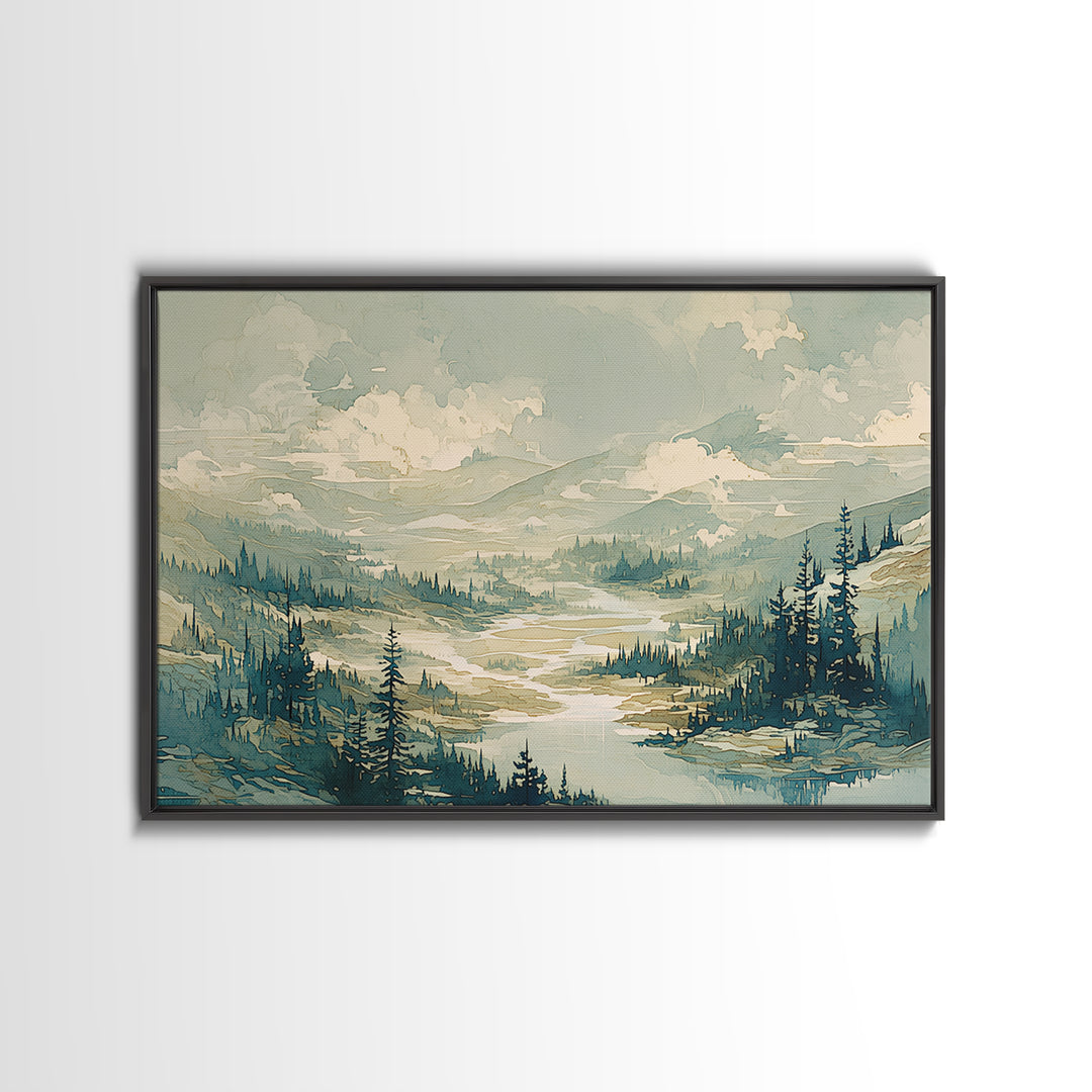 Quiet Abstract River Shape Framed Canvas Print, General Fine Art, Large Wall Art, Living Room Decor, Abstract Art, GEN-3x2-28