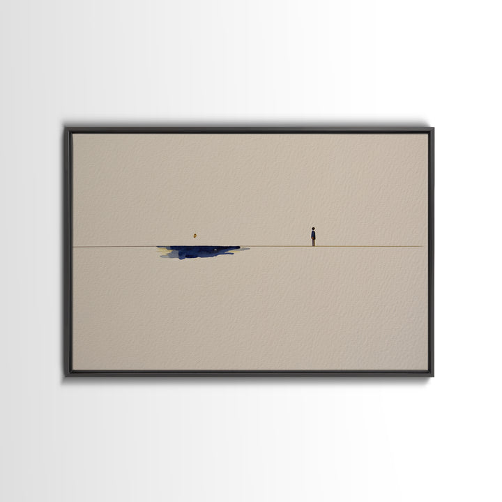 Minimal Black Line Figure on Textured Paper Canvas Print, General Fine Art, Statement Artwork, Living Room Decor, GEN-3x2-31