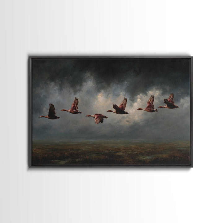 Minimal Birds in Flight over an Open Framed Canvas Print, General Fine Art, Art Deco, Living Room Decor, Oil Painting, GEN-3x2-50