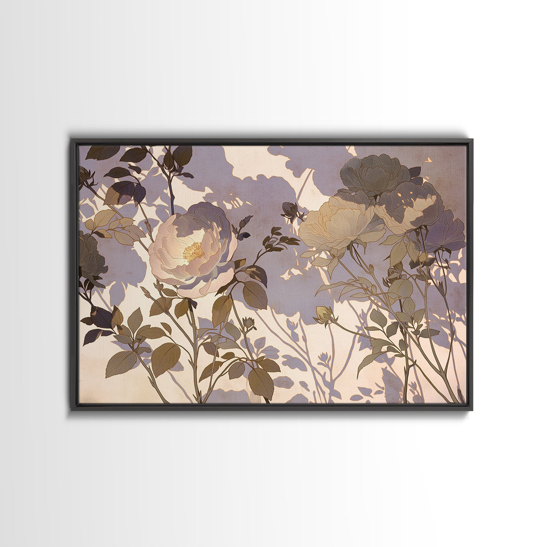 Large Neutral Floral Study Framed Canvas Print, General Fine Art, Mid Century Modern, Living Room Decor, Fine Art, GEN-3x2-6