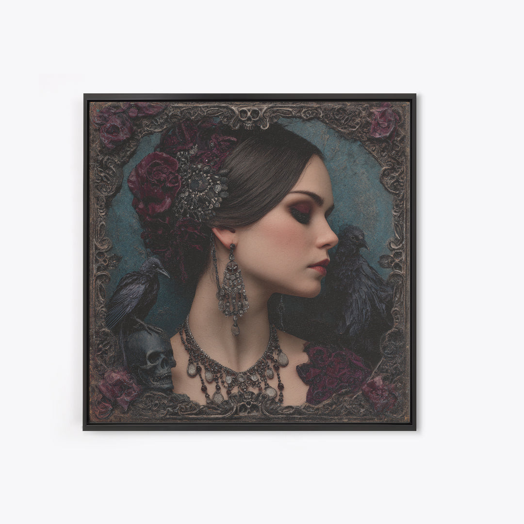 Vampire Inspired Portrait with Pale Skin and Canvas Print, Gothic Art, Halloween Art, Living Room Decor, Oil Painting, Gothic, GOT-1x1-10