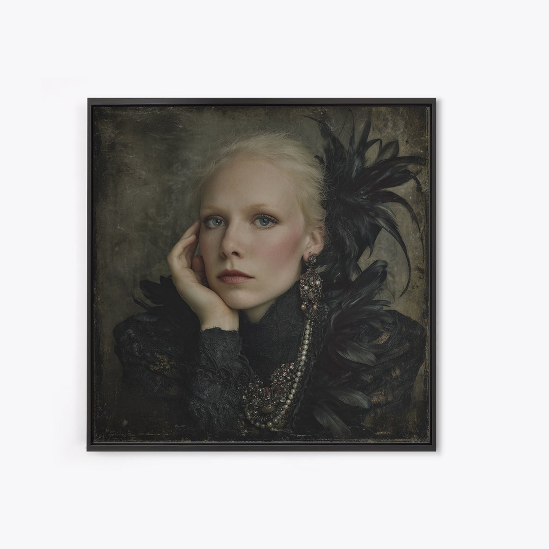 Vampire Inspired Portrait with Pale Skin and Framed Canvas Print, Gothic Art, Gothic Wall Decor, Living Room Decor, Gothic, GOT-1x1-34