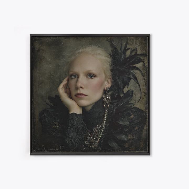 Vampire Inspired Portrait with Pale Skin and Framed Canvas Print, Gothic Art, Gothic Wall Decor, Living Room Decor, Gothic, GOT-1x1-34