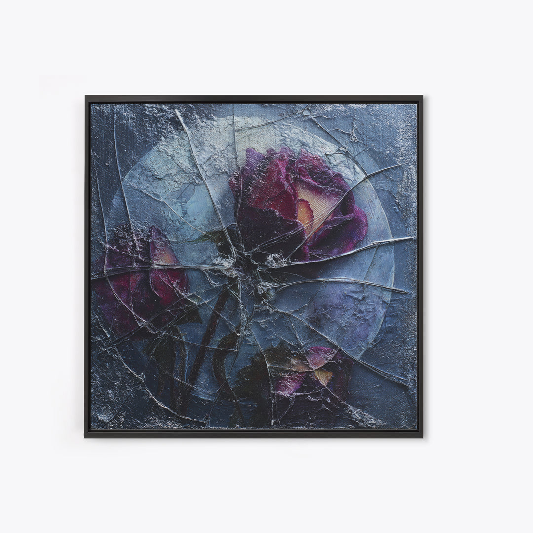 Cracked Mirror Reflecting Moon and Roses Framed Canvas Print, Gothic Art, Witchy Decor, Living Room Decor, Fine Art, Gothic, GOT-1x1-47
