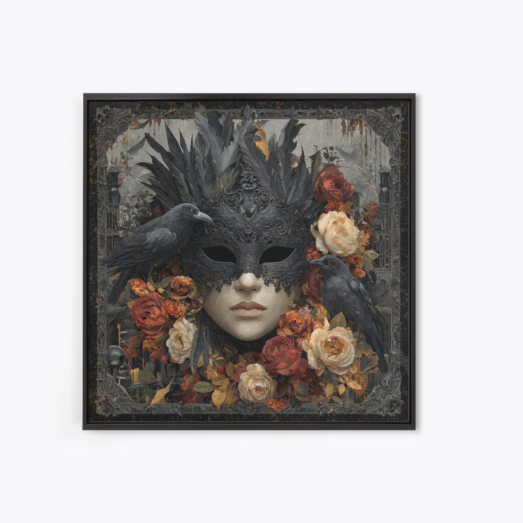 Phantom Ballroom Mask Framed Canvas Print, Gothic Art, Poster, Living Room Decor, Fine Art, Gothic, Witchy Decor, Printable Art, GOT-1x1-48