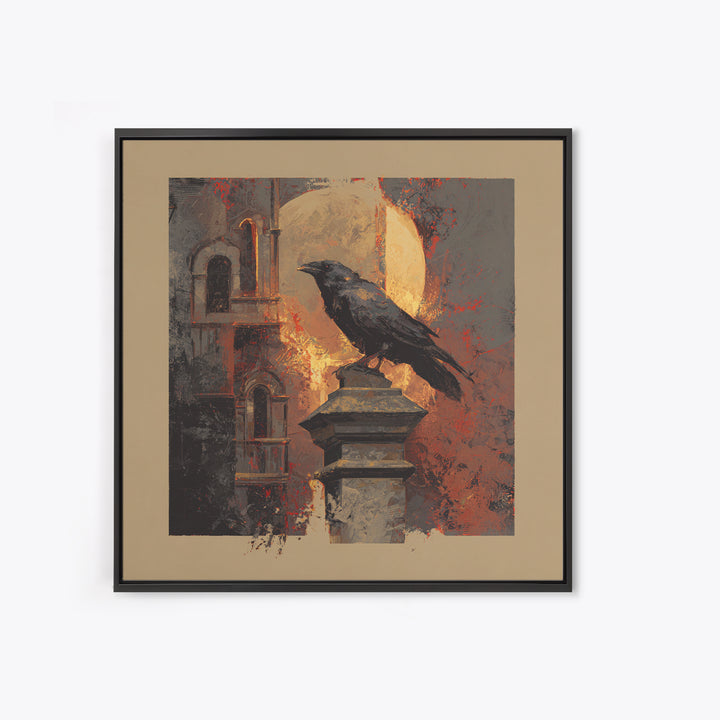Raven on a Cathedral Gargoyle Canvas Print, Gothic Art, Neutral Decor, Living Room Decor, Fine Art, Gothic, Home Decor, GOT-1x1-49