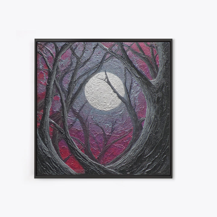 Silver Moon over Twisted Black Trees Framed Canvas Print, Gothic Art, Fine Art Print, Living Room Decor, Abstract Art, Gothic, GOT-1x1-57