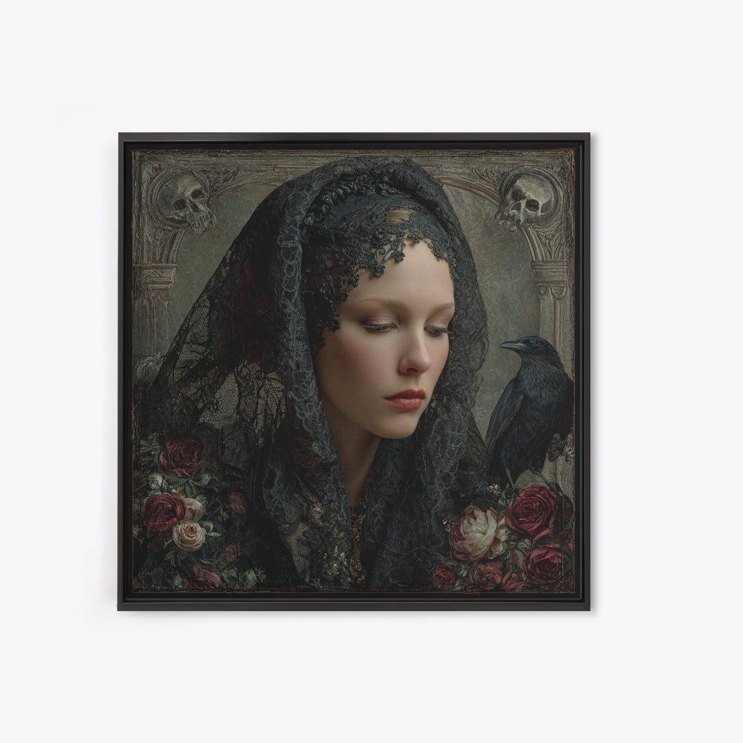 Melancholy Woman Portrait Canvas Print, Gothic Art, Dark Academia Art, Living Room Decor, Oil Painting, Gothic, Boho Decor, GOT-1x1-76