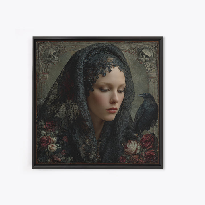 Melancholy Woman Portrait Canvas Print, Gothic Art, Dark Academia Art, Living Room Decor, Oil Painting, Gothic, Boho Decor, GOT-1x1-76