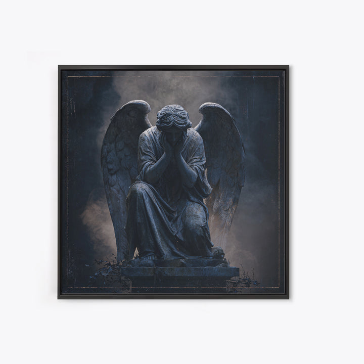 Weeping Angel Statue Framed Canvas Print, Gothic Art, Printable Wall Art, Living Room Decor, Fine Art, Gothic, Halloween Art, GOT-1x1-8