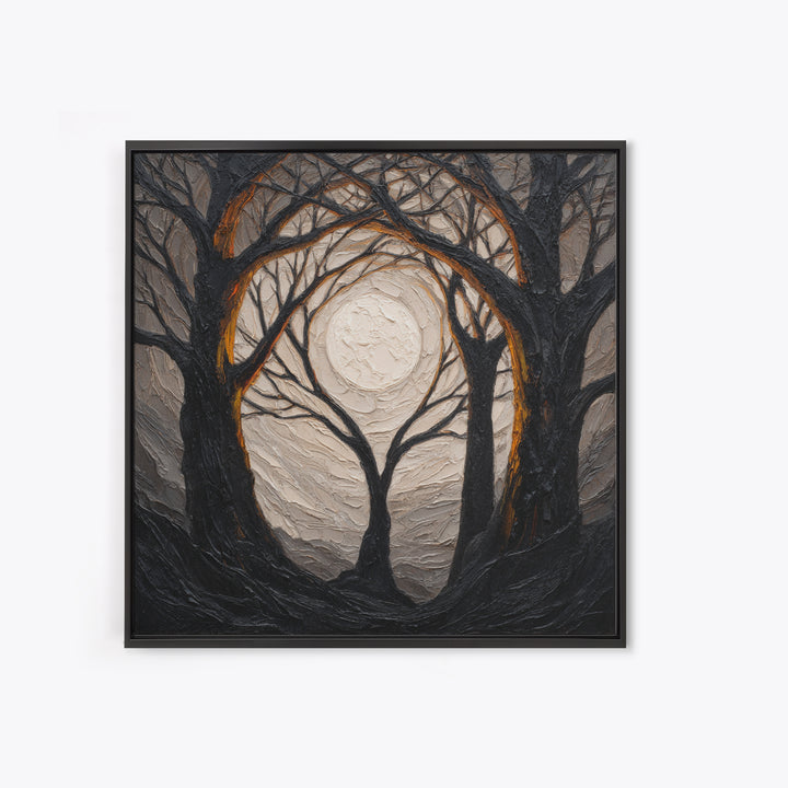 Silver Moon over Twisted Black Trees Canvas Print, Gothic Art, Black and White Art, Living Room Decor, Fine Art, Gothic, GOT-1x1-9