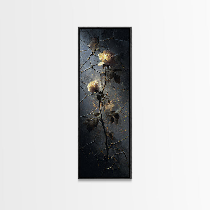 Cracked Mirror Reflecting Moon and Roses Canvas Print, Gothic Art, Canvas Tote Bag, Living Room Decor, Fine Art, Gothic, GOT-1x3-11