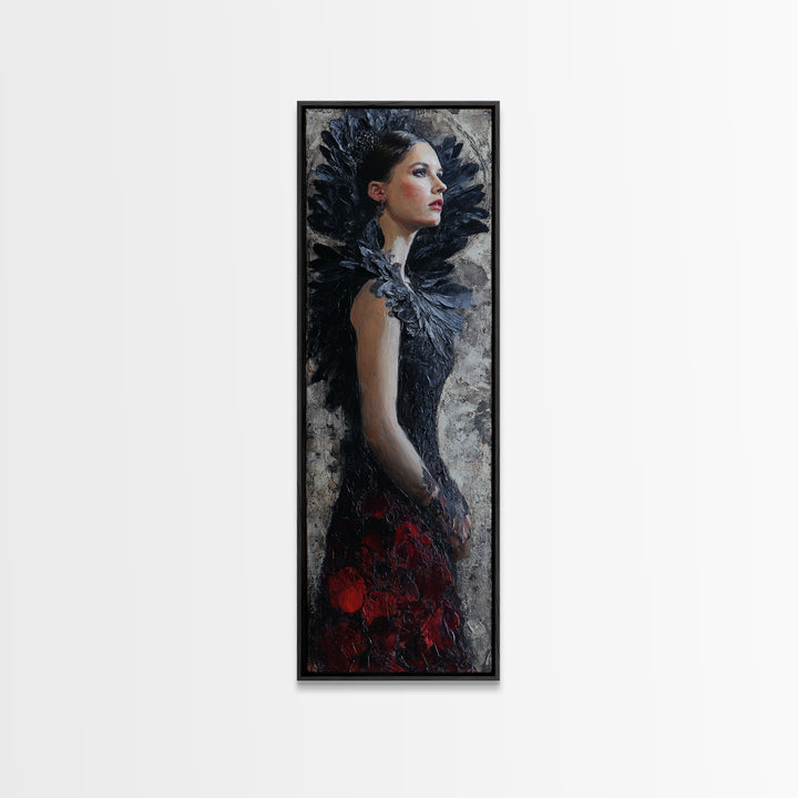 Raven Feathers Arranged Like a Halo Canvas Print, Gothic Art, Gallery Decor, Living Room Decor, Oil Painting, Gothic, GOT-1x3-82