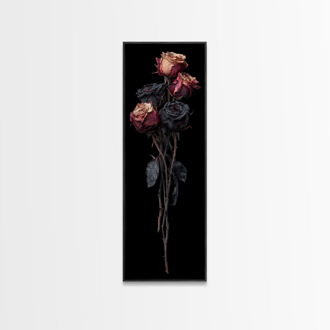 Black Rose Bouquet Framed Canvas Print, Gothic Art, Dark Academia Art, Living Room Decor, Fine Art, Gothic, Boho Decor, GOT-1x3-87