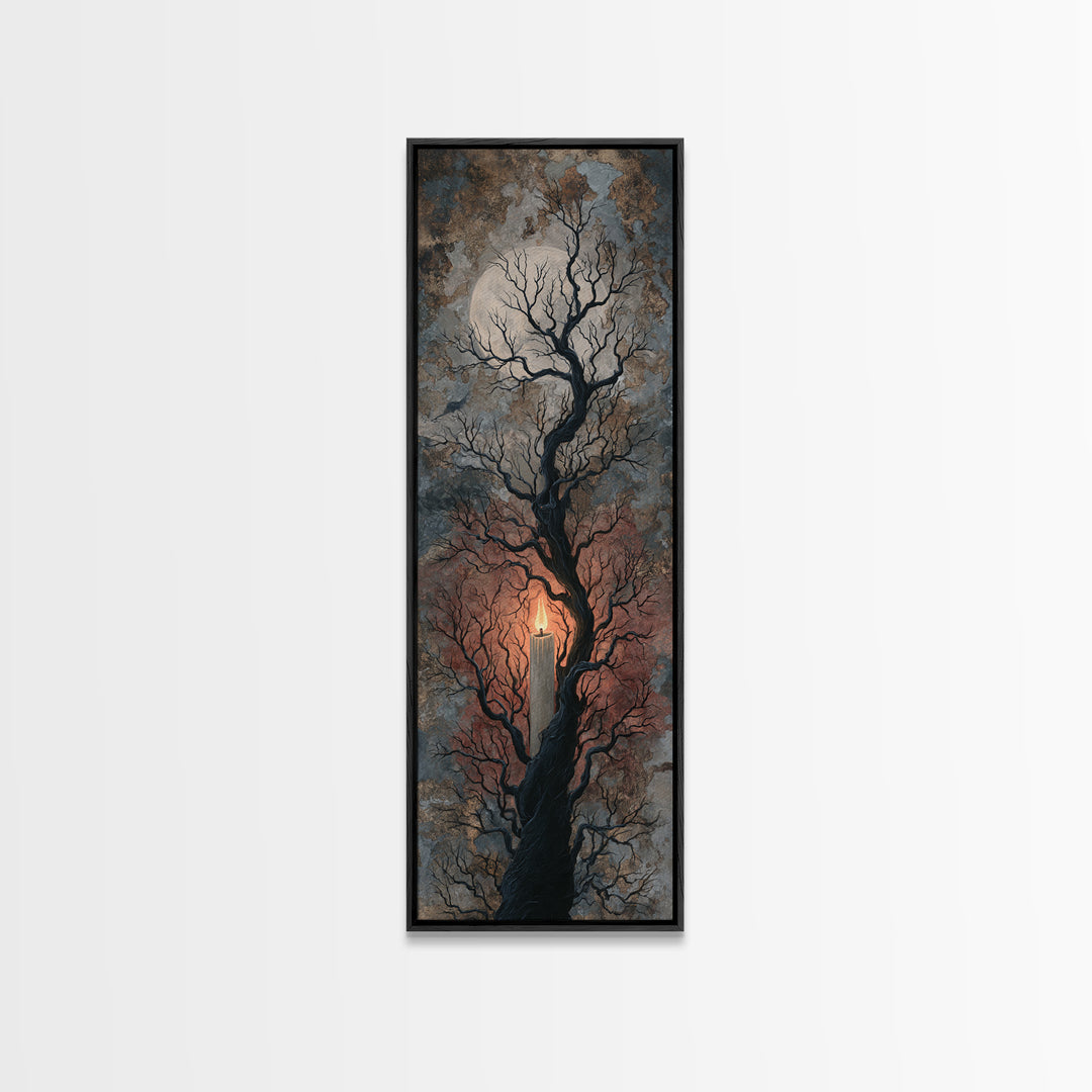 Silver Moon over Twisted Black Trees Canvas Print, Gothic Art, Minimalist Decor, Living Room Decor, Fine Art, Gothic, GOT-1x3-93