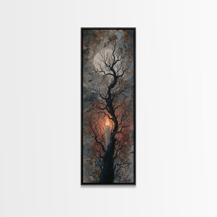 Silver Moon over Twisted Black Trees Canvas Print, Gothic Art, Minimalist Decor, Living Room Decor, Fine Art, Gothic, GOT-1x3-93