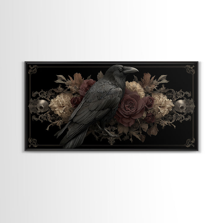 Raven Feathers Arranged Like a Halo Framed Canvas Print, Gothic Art, Fine Art Print, Living Room Decor, Fine Art, Gothic, GOT-2x1-18